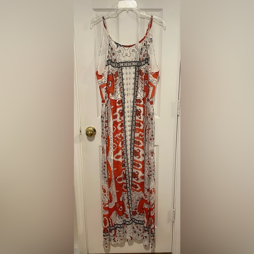 Bohemian Maxi Dress with Red and Black Patterns